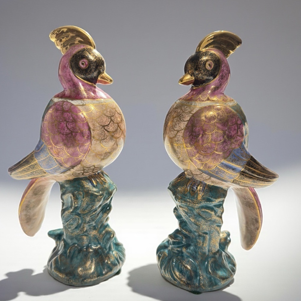 Vtg China Trader Macau Phoenix/Pheasant Birds Colorful Iridescent Gold Accents 2